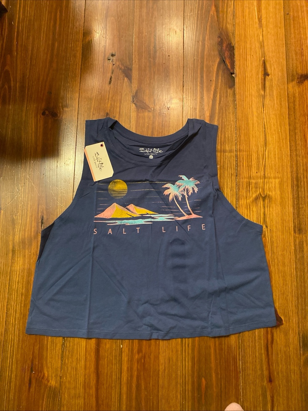 Salt Life Women’s Navy Muscle Cropped T-Shirt NWT